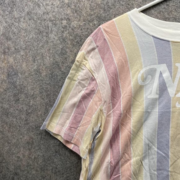 Nike Shirt Women Medium Ladies Pink Blue Striped Athletic Tee Vintage Cropped - Picture 3 of 10